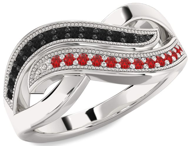 Black Diamond & Ruby Silver Infinity Round Promise Ring