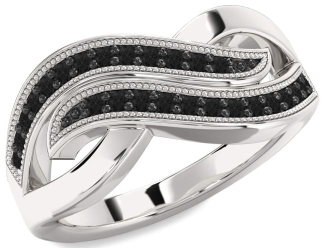 Black Diamond Silver Infinity Round Ring
