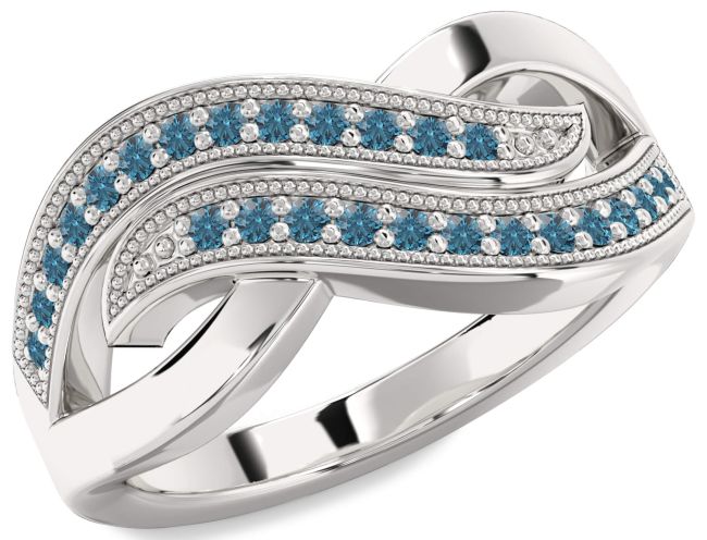 Blue Diamond Silver Infinity Round Ring