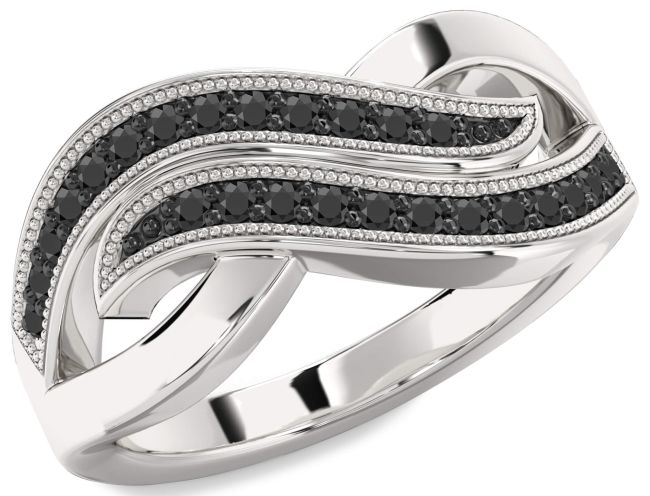Black Onyx Silver Infinity Round Ring