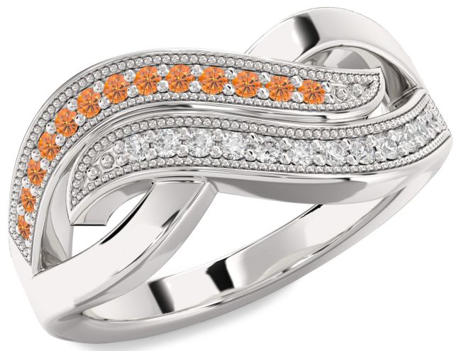 Diamond & Citrine Silver Infinity Round Promise Ring