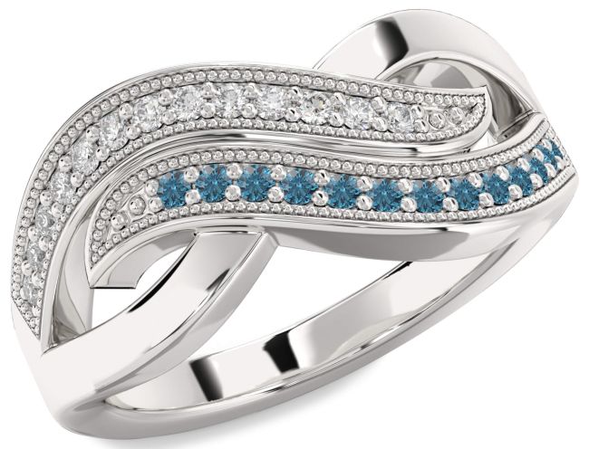 Blue Diamond Silver Infinity Round Promise Ring