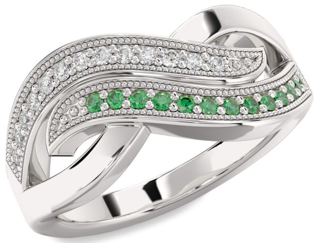 Emerald & Diamond Platinum Infinity Round Promise Ring