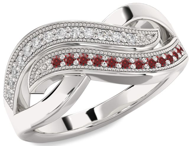 Diamond & Garnet Silver Infinity Round Promise Ring