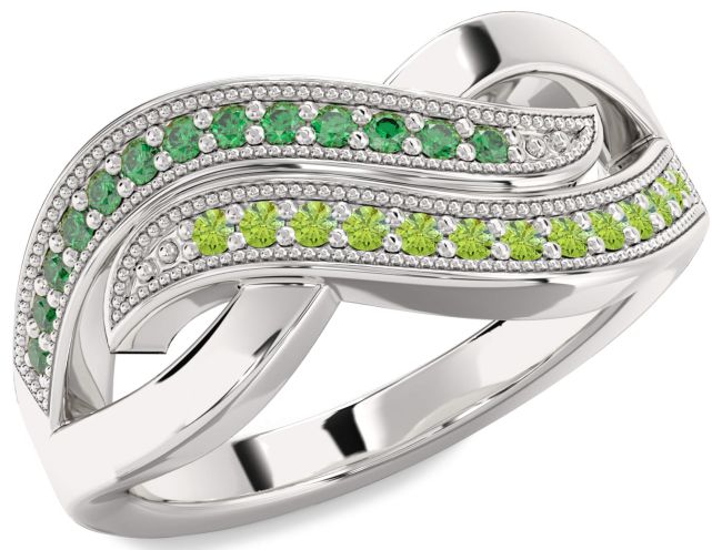 Emerald & Peridot Silver Infinity Round Promise Ring