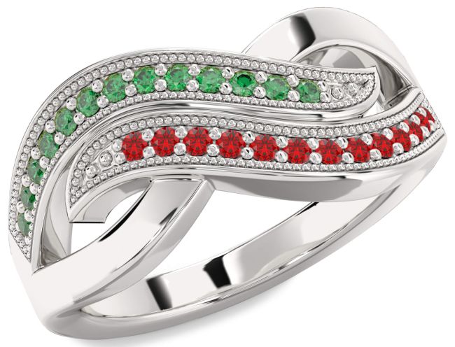 Emerald & Ruby Platinum Infinity Round Promise Ring