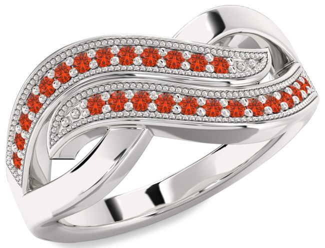 Fire Opal Silver Infinity Round Ring