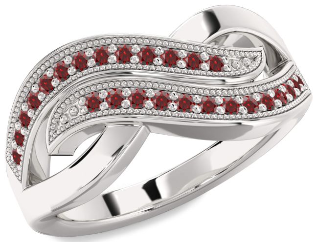 Garnet Platinum Infinity Round Ring