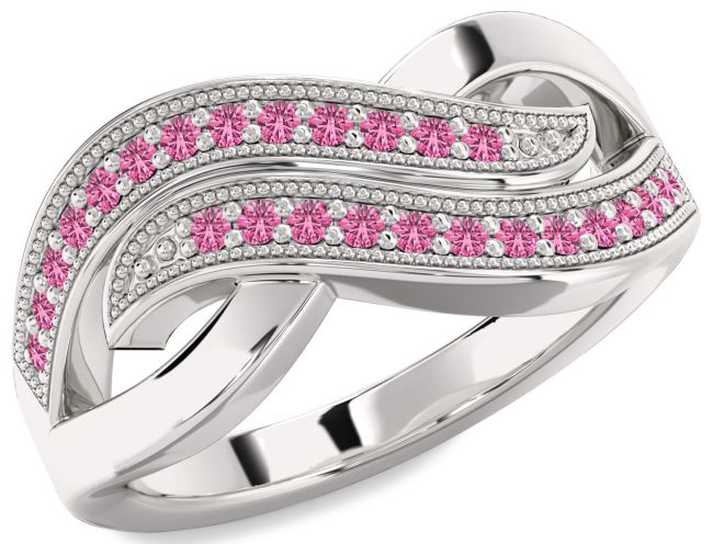 Pink Sapphire Silver Infinity Round Ring