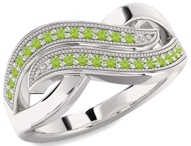 Peridot Silver Infinity Round Ring