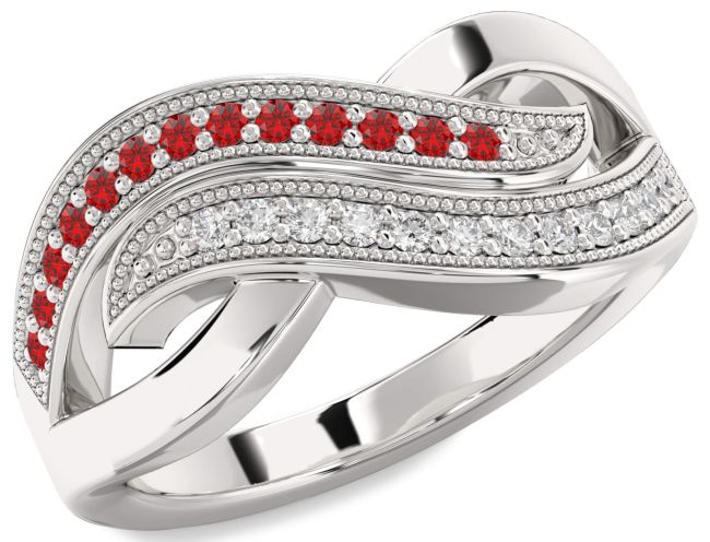 Diamond & Ruby Silver Infinity Round Promise Ring