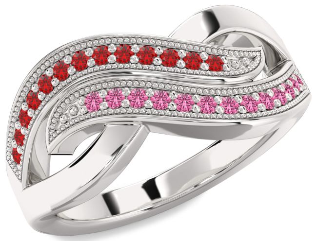 Ruby & Pink Sapphire Silver Infinity Round Promise Ring