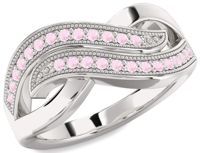 Rose Quartz Silver Infinity Round Ring