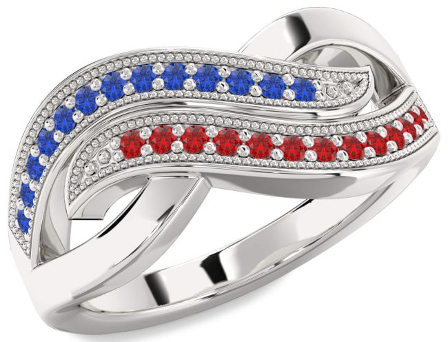 Blue Sapphire & Ruby Silver Infinity Round Promise Ring