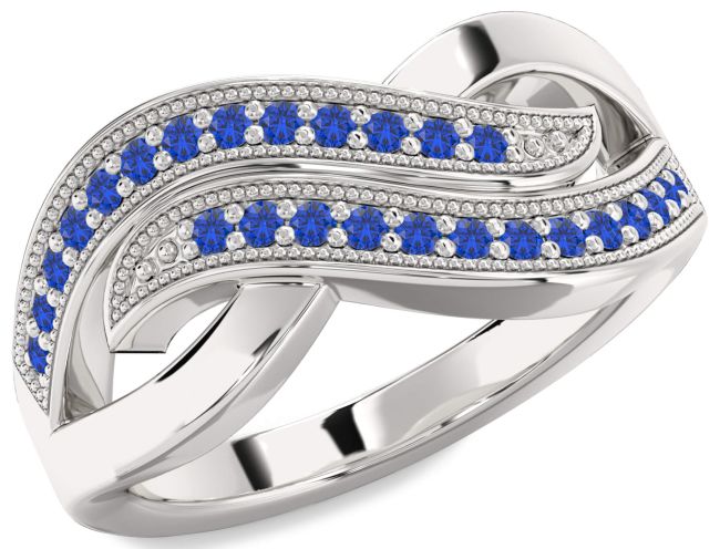 Blue Sapphire Silver Infinity Round Ring