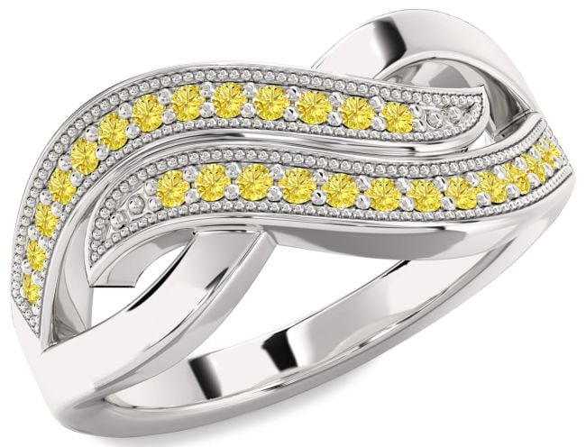 Yellow Diamond Silver Infinity Round Ring