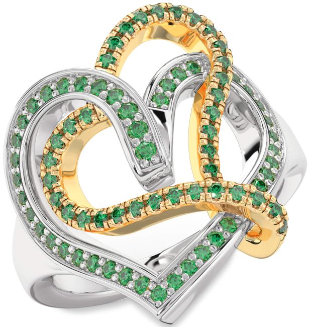 Emerald Gold Silver Heart Ring