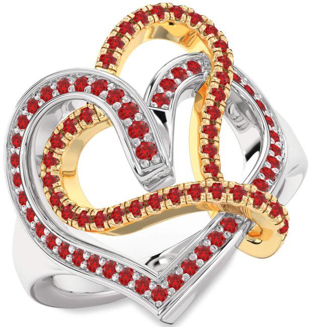 Ruby Gold Silver Heart Ring