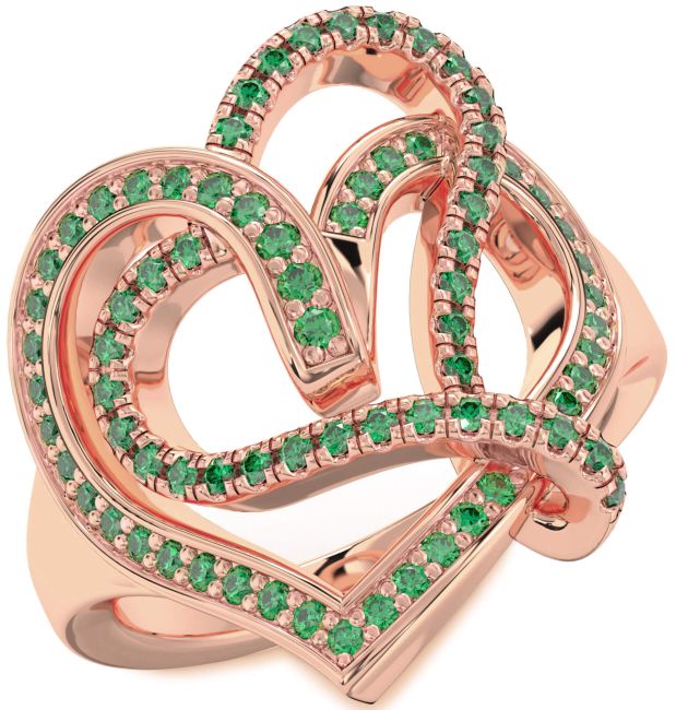 Emerald Rose Gold Silver Heart Ring