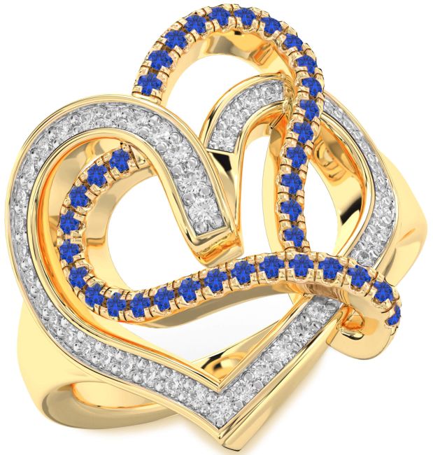 Diamond & Blue Sapphire Gold Silver Heart Promise Ring