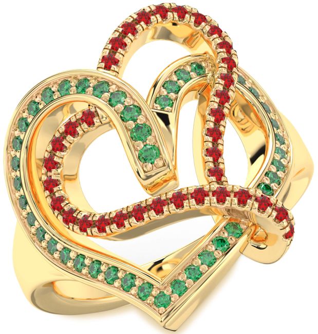 Emerald & Ruby Gold Heart Promise Ring