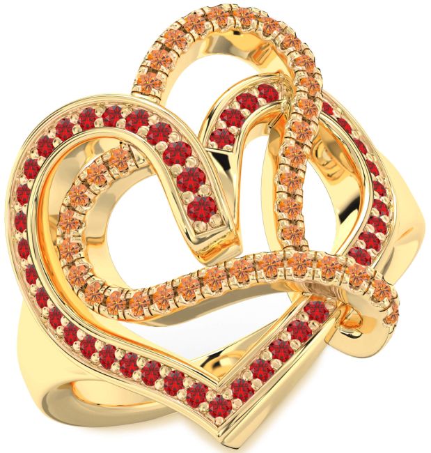 Ruby & Citrine Gold Silver Heart Promise Ring