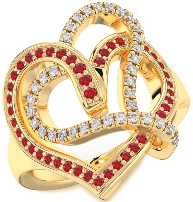 Diamond & Ruby Gold Heart Promise Ring