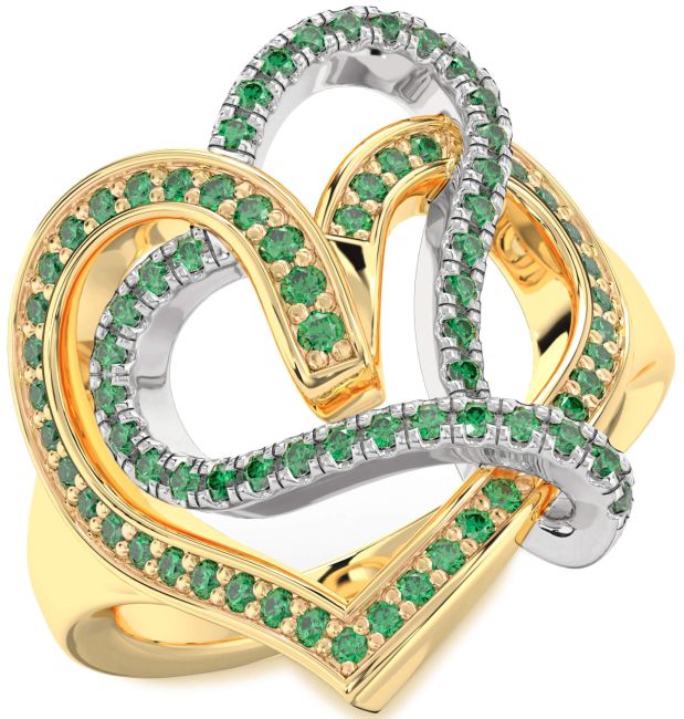 Emerald Gold Silver Heart Ring