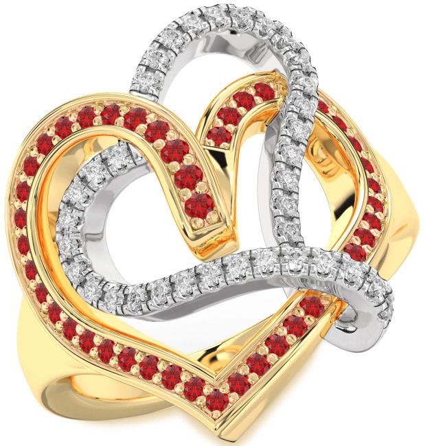 Diamond & Ruby Gold Silver Heart Promise Ring