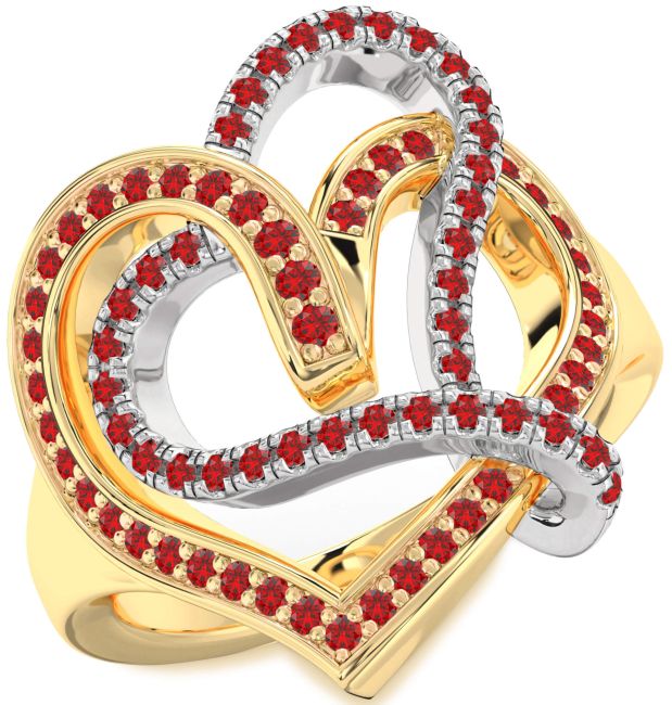 Ruby Gold Silver Heart Ring