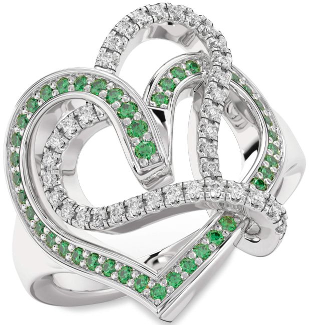 Diamond & Emerald Platinum Heart Promise Ring