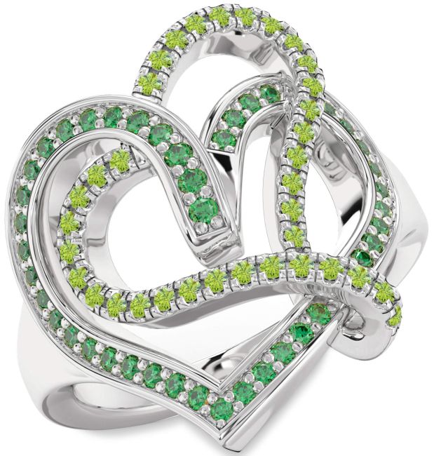 Emerald & Peridot Silver Heart Promise Ring