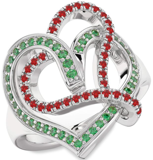 Emerald & Ruby Platinum Heart Promise Ring