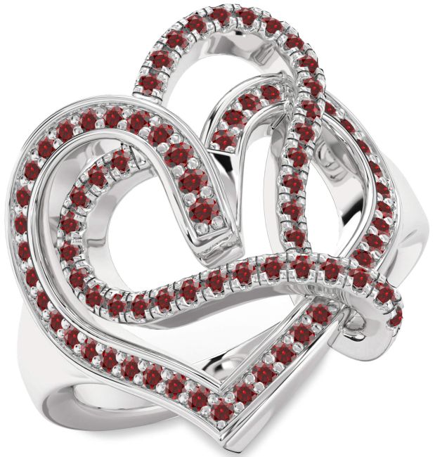 Garnet Platinum Heart Ring
