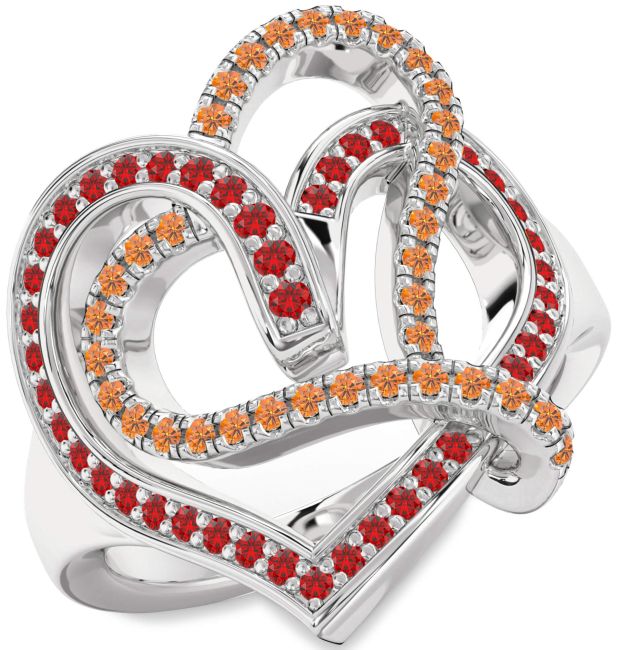 Ruby & Citrine Silver Heart Promise Ring