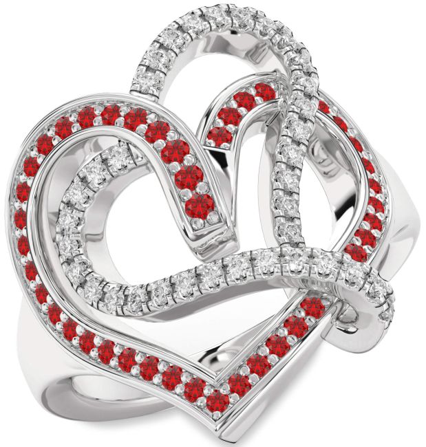 Diamond & Ruby Silver Heart Promise Ring