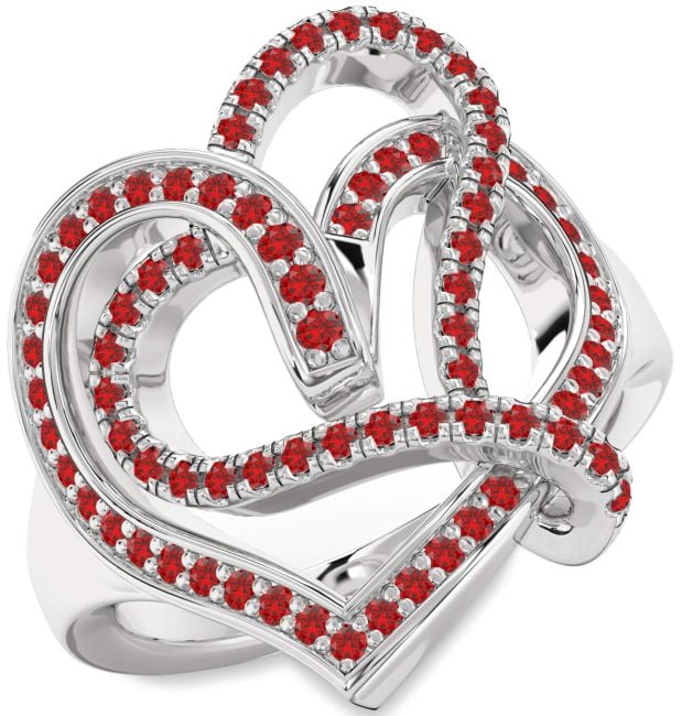 Ruby Silver Heart Ring