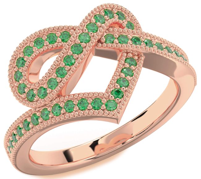 Emerald Rose Gold Silver Infinity Heart Ring