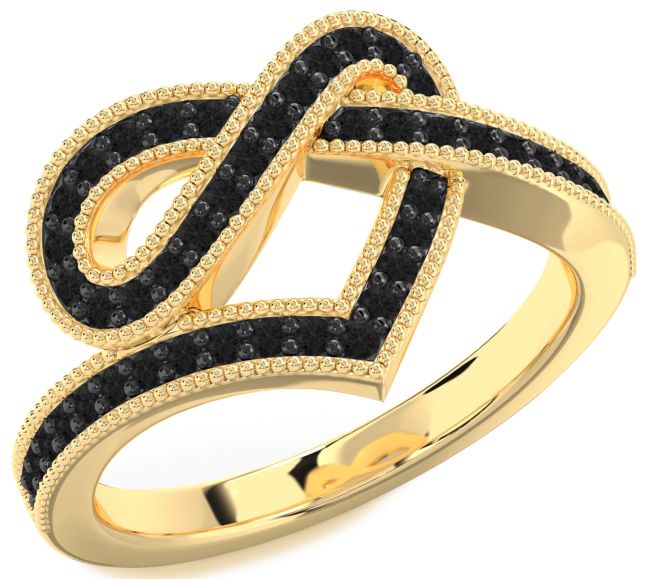 Black Diamond Gold Infinity Heart Ring