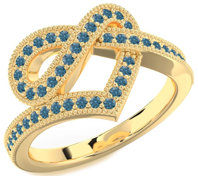 Blue Diamond Gold Silver Infinity Heart Ring
