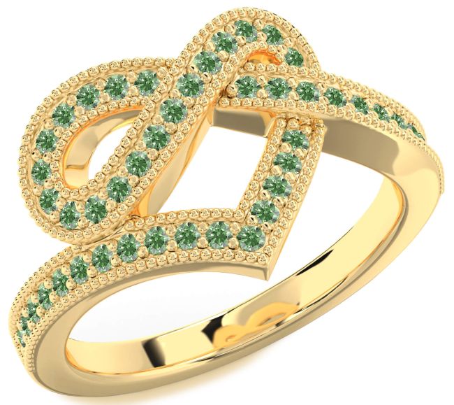 Green Diamond Gold Silver Infinity Heart Ring