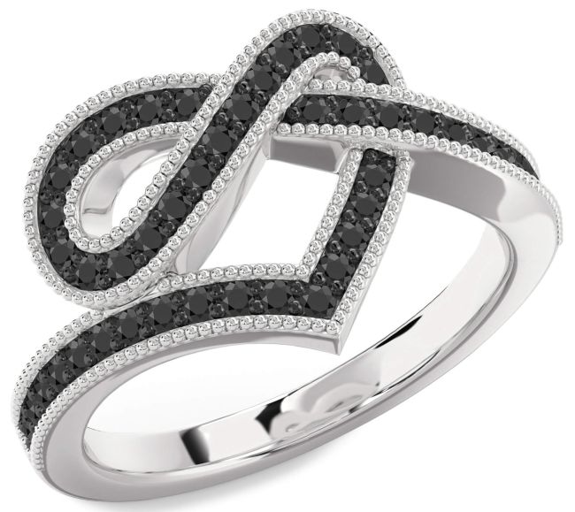 Black Onyx Silver Infinity Heart Ring