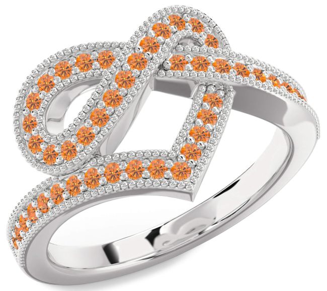 Citrine Platinum Infinity Heart Ring
