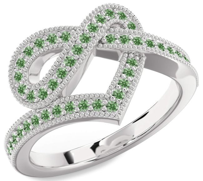 Green Diamond Silver Infinity Heart Ring
