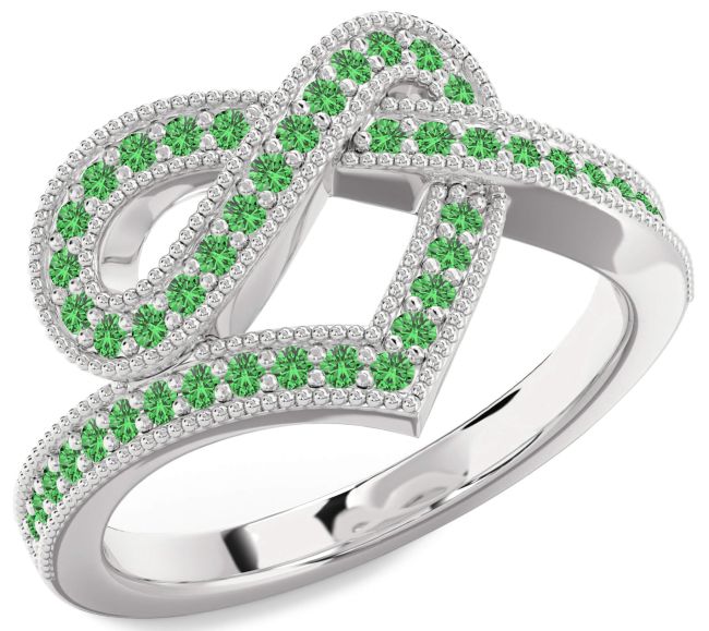 Green Sapphire Silver Infinity Heart Ring
