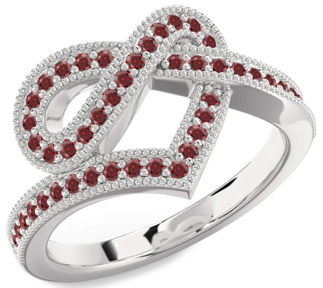 Garnet Silver Infinity Heart Ring