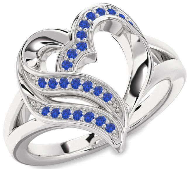Blue Sapphire Silver Heart Ring