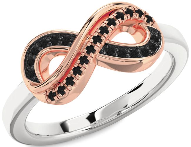 Black Diamond Platinum & Rose Gold Infinity Round Ring