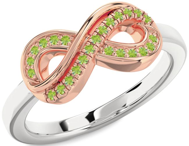 Peridot Rose Gold Silver Infinity Round Ring