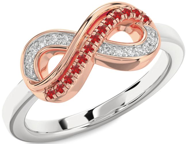 Diamond & Ruby Rose Gold Silver Infinity Round Promise Ring